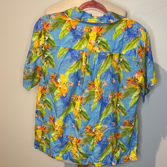 Roller Rabbit Blue 100% linen Floral Button Down Shirt - Picture 4 of 4